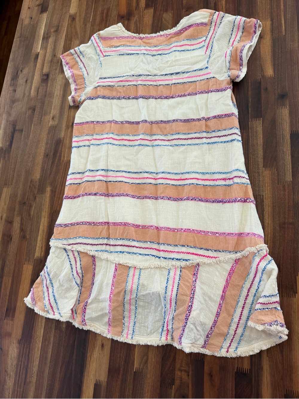 Anthropologie HOLDING HORSES Cream Sarape fabric Dress w/Pink & Blue Stripes - Picture 7 of 9